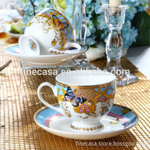210CC Luxury Fine New Bone China Butterfly Tea Cup and Saucer of Song of Joy